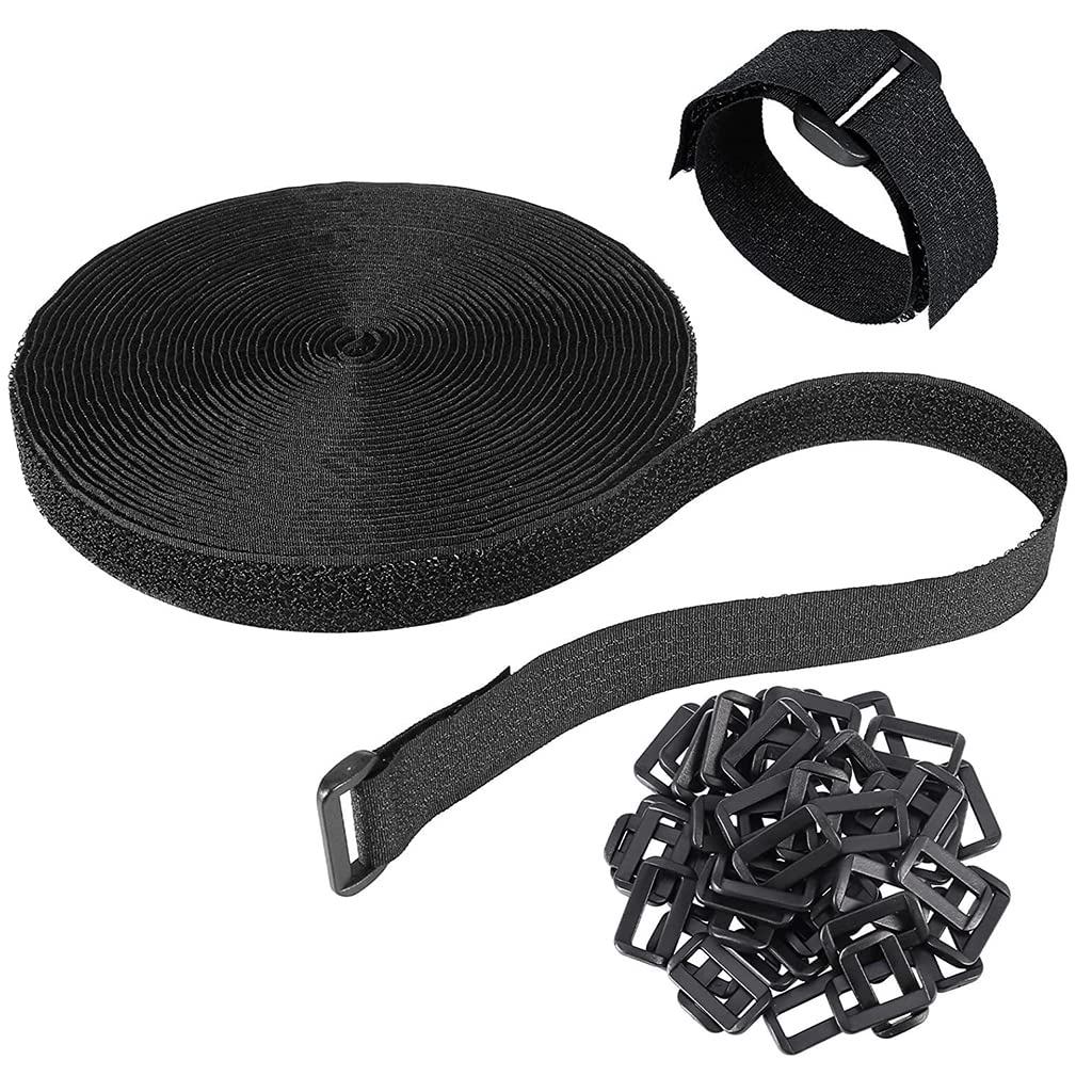HASTHIP Cable Organiser, Cable Ties Strap, Adjustable Multipurpose Hook and Loop Securing Straps for Wire Tie Curtain Marker Straps Belts, 5m+25 Plastic Buckles HASTHIP Cable Organiser, Cable Ties Strap, Adjustable Multipurpose Hook and Loop Securing Straps for Wire Tie Curtain Marker Straps Belts, 5m+25 Plastic Buckles